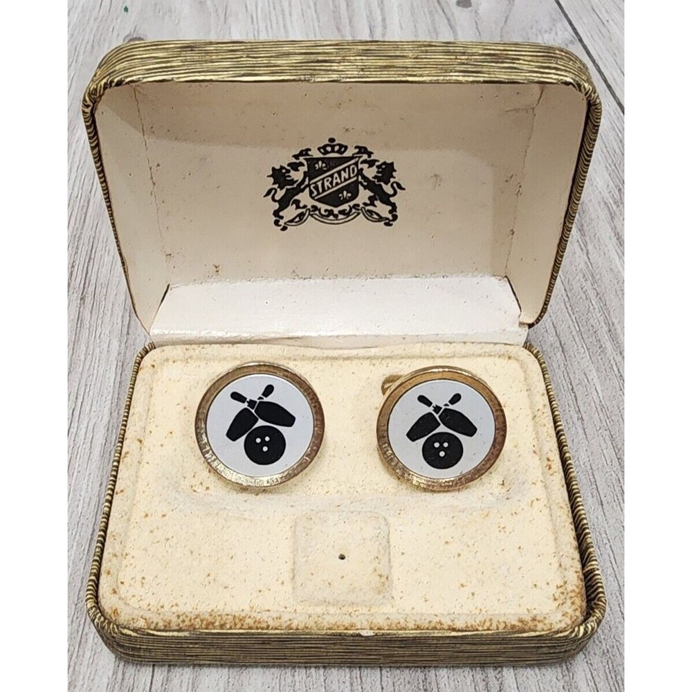 Vintage Strand Cuff Links & Tie Tack Set Bowling Theme - Original box